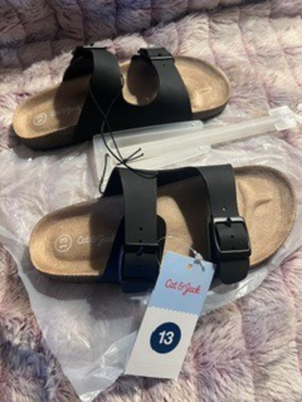 Cat & Jack Slide Sandals Size 13 Black Adjustable Buckle Straps